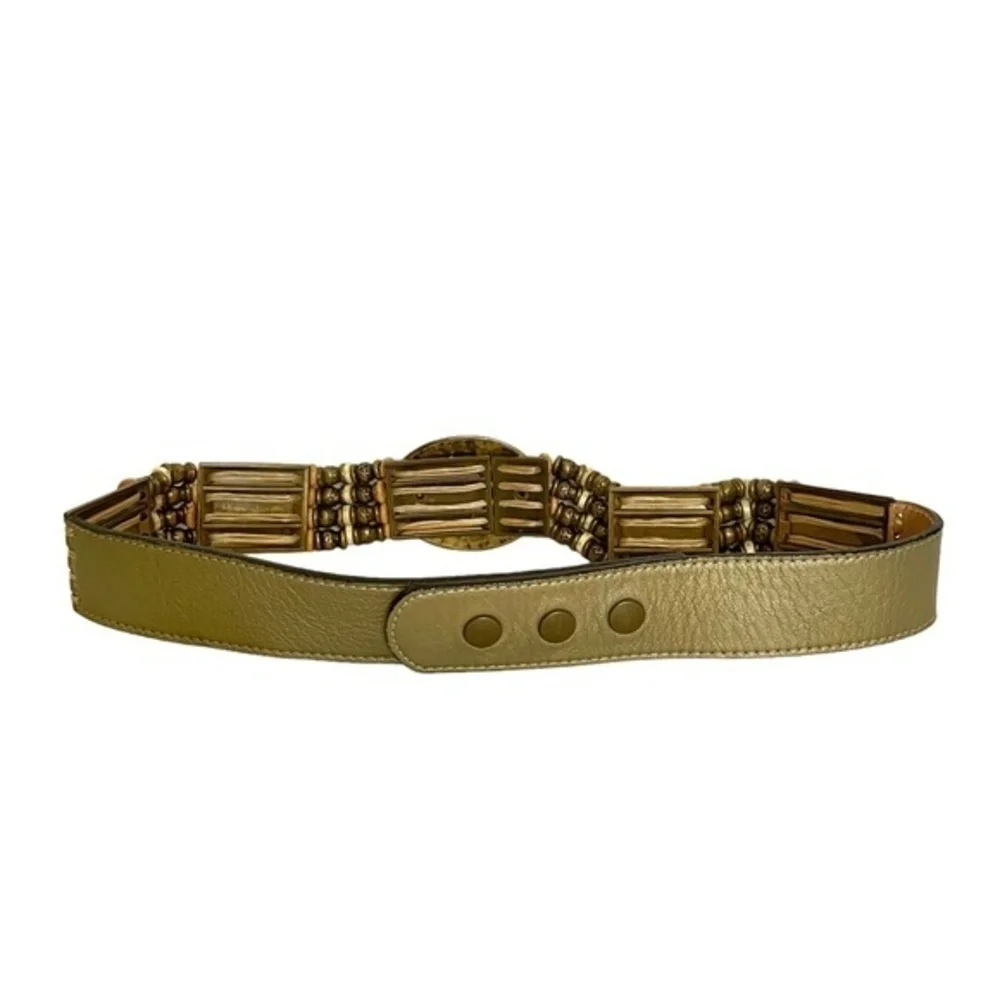 Streets Ahead Beaded Sun Brass Medallion Italian Leather Statement Belt